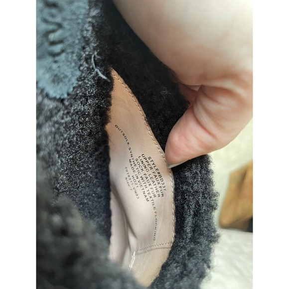 NEW J Crew Faux Fur Sherpa Black Wooden Clogs Shoes Women Size 7 - Picture 5 of 5